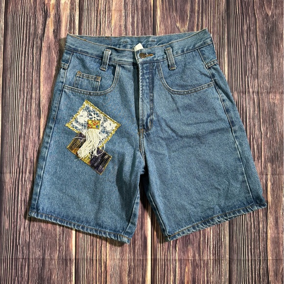 AFSY Collection Pants - Women’s Vintage 80’s AFSY Embroidered Patchwork Denim Jean Shorts Deadstock